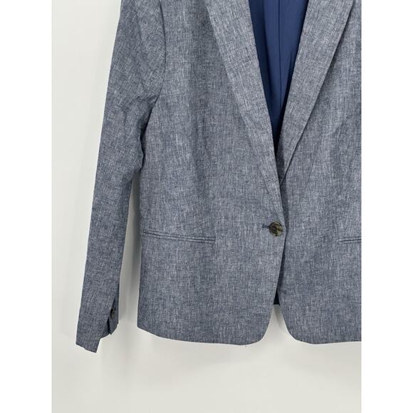 Ann Taylor Factory Womens Blazer 14 Blue Linen Blend One Button Jacket - Picture 7 of 15